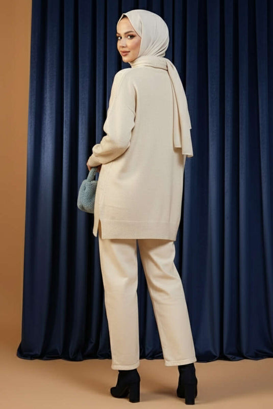 Kare Kabartmalı Yumoş Triko Tunik Taş