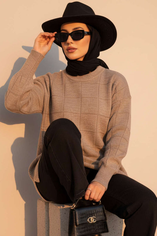 Tunique en tricot doux à relief carré en vison