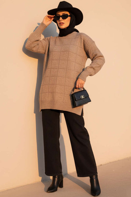 Tunique en tricot doux à relief carré en vison