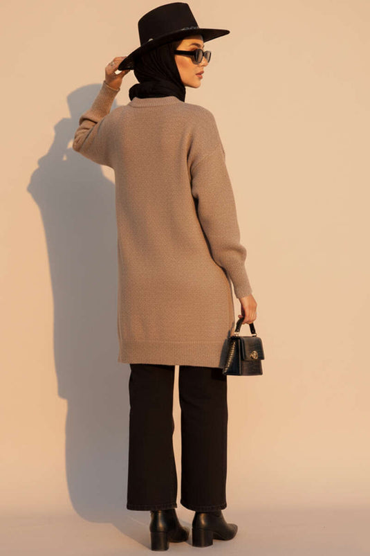 Tunique en tricot doux à relief carré en vison