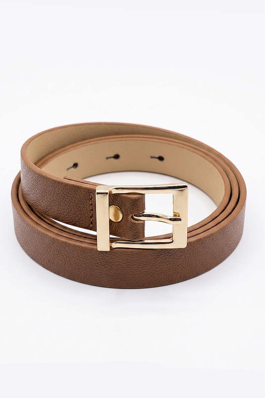 Kare Metal Gold Buckle Belt Brown