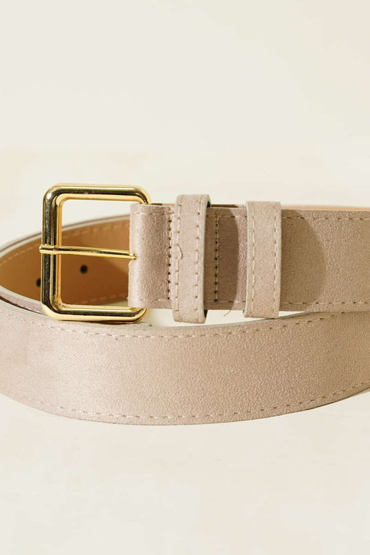 Kare Metal Tokalı Kemer Bej