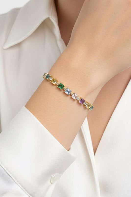 Square Bracelet with Colorful Stones, Gold
