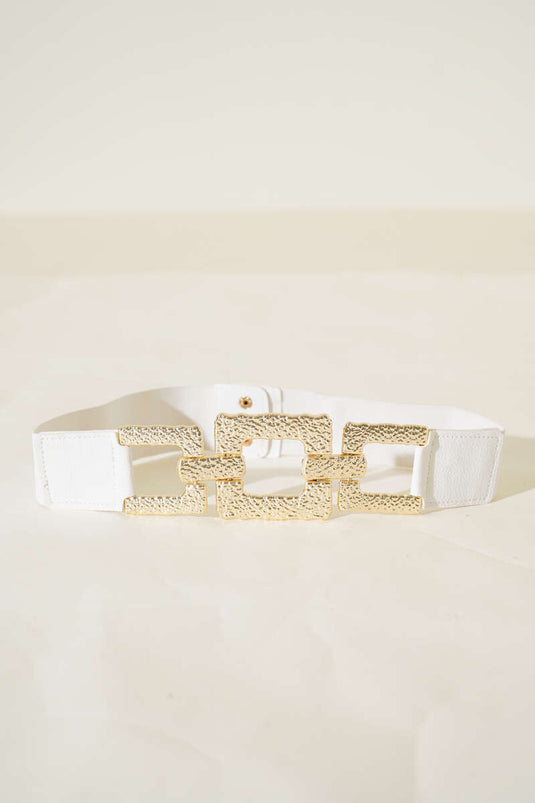 Ceinture élastique blanche à boucle carrée détaillée