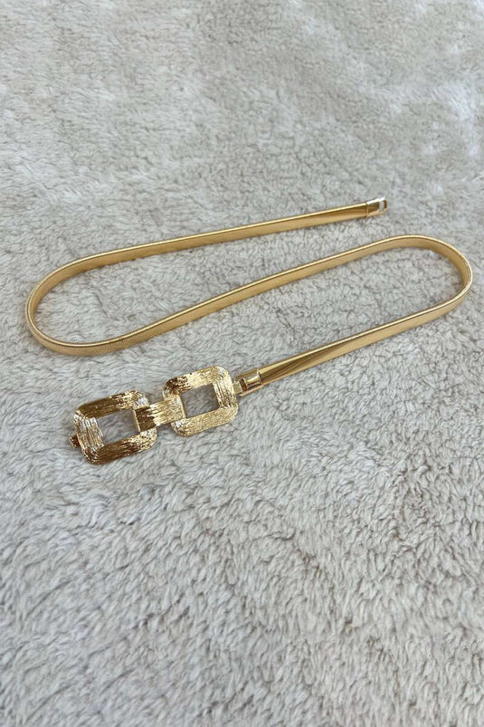 حزام إيطالي مسطح بمشبك مربع ذهبي