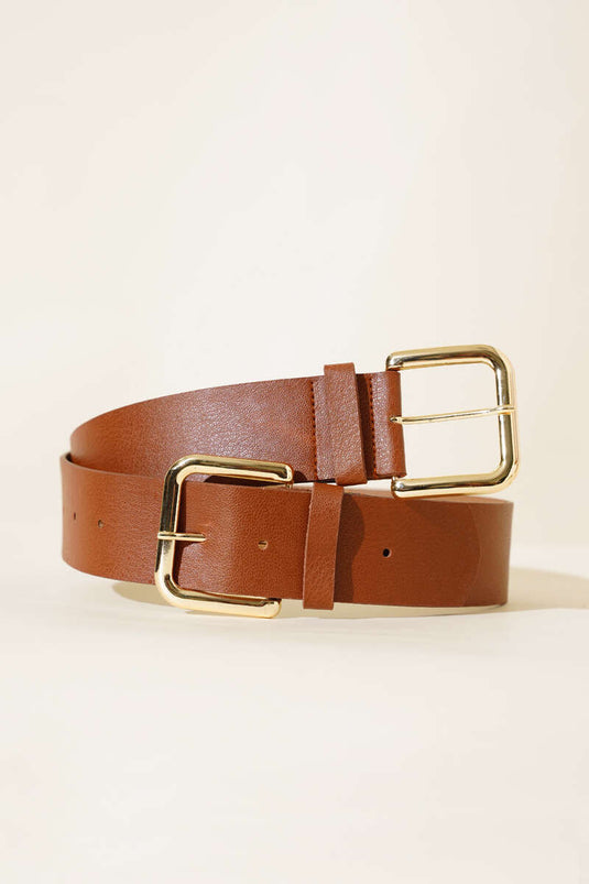 Belt with Square Buckle, Tan