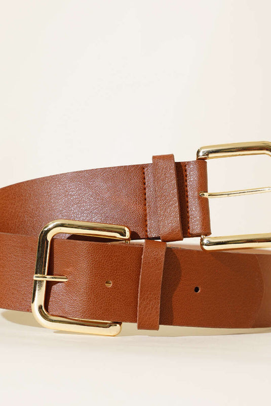 Belt with Square Buckle, Tan