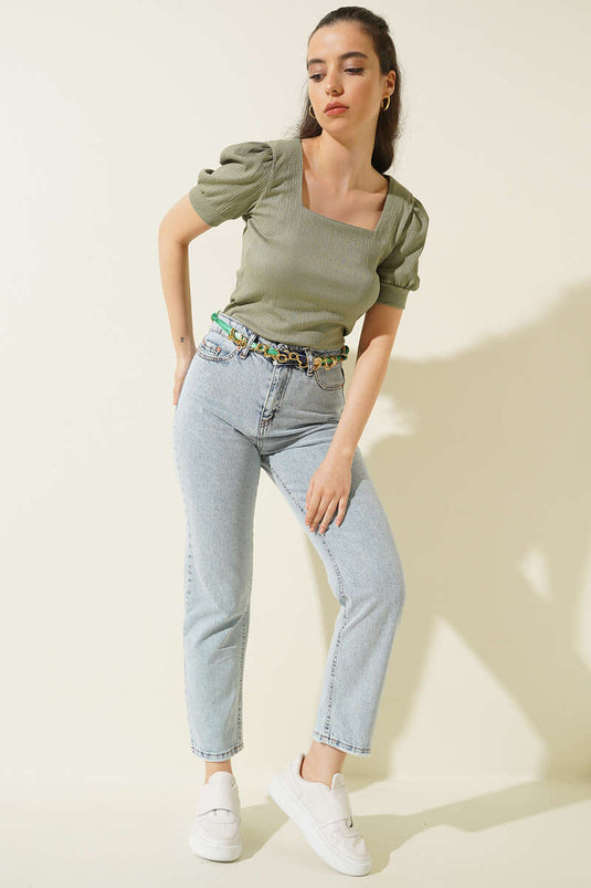 Collar Neck Blouse Mint Green