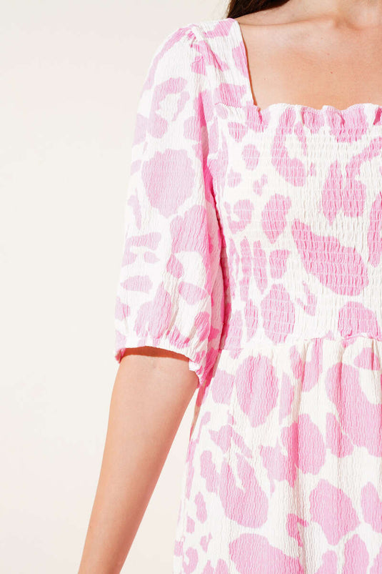 Robe midi rose à col carré en gipel