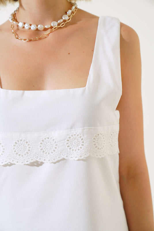 Kare Yaka Güpürlü Elbise Ekru