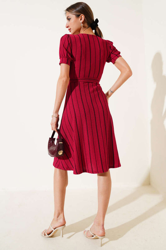 Square Neck Sleeveless Striped Midi Dress Cherry