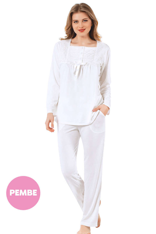 Kare Yaka Pijama Takımı Pembe