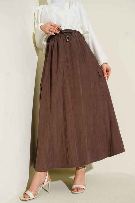 Kargo Cep Detaylı Tensel Etek Kahve