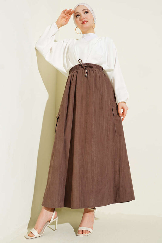 تنورة قطنية بنقشة جيب جانبي باللون البني