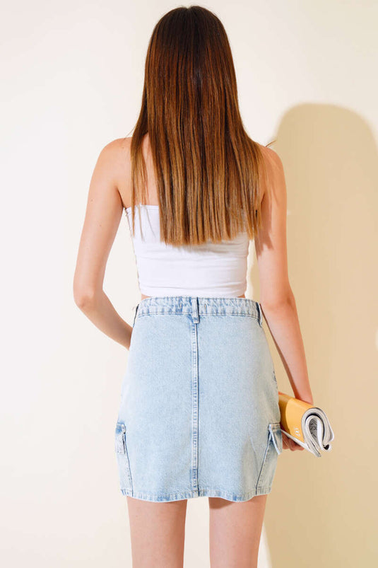 Jupe Courte En Jean Avec Poche Cargo Bleu Glace