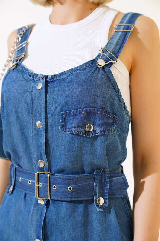 Cargo Pocket Strap Jumpsuit Dark Blue