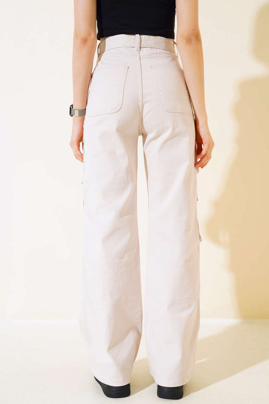 Kargo Cepli Gabardin Pantolon Bej