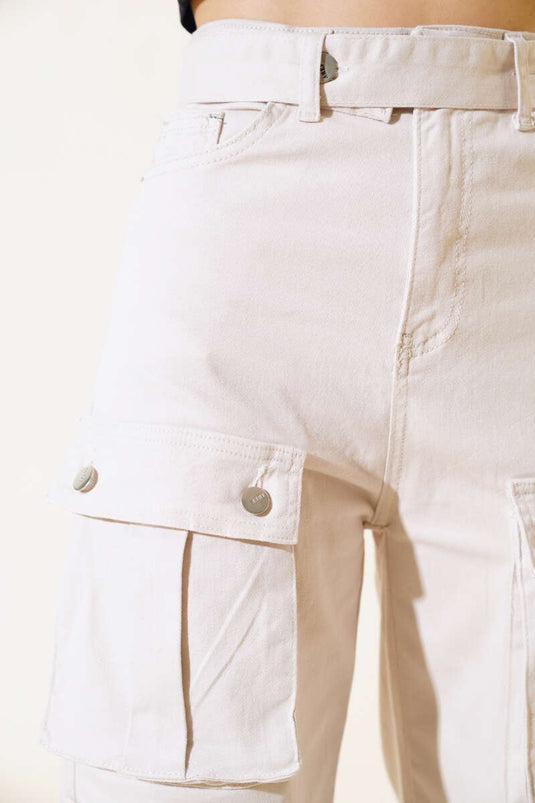 Kargo Cepli Gabardin Pantolon Bej