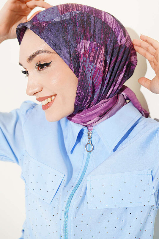 Foulard Ayda en bambou craquelé à motifs variés magenta