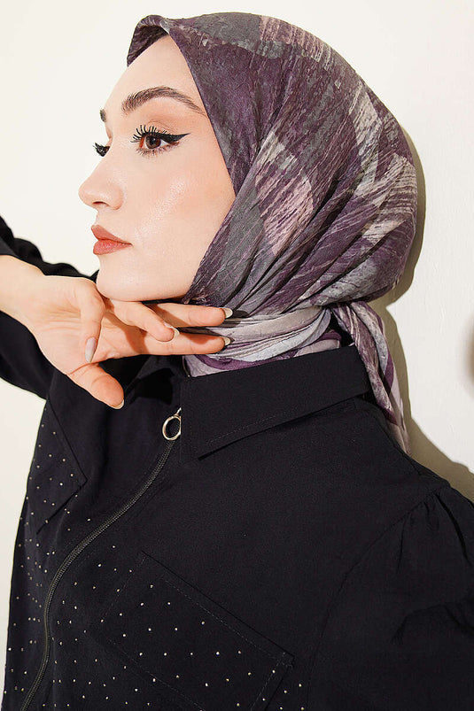 Foulard Ayda en bambou craquelé à motifs variés couleur pierre