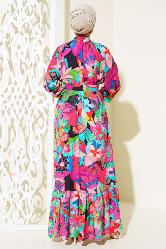 فستان بأزرار على كامل التصميم مختلط باللون الفوشيا