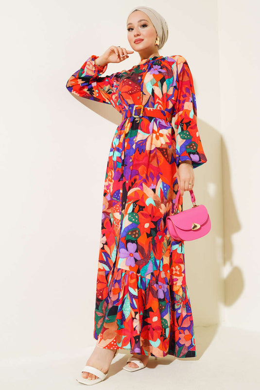 Mixed Mønster All-over Buttoned Dress Flise