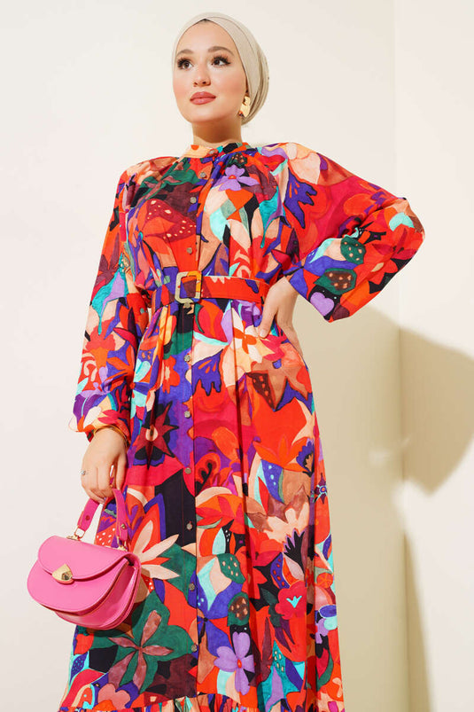 Mixed Mønster All-over Buttoned Dress Flise