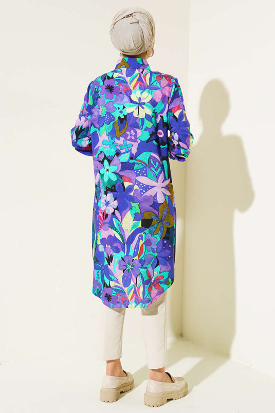 Chemise Boutons Cachés à Motifs Mixtes Violet