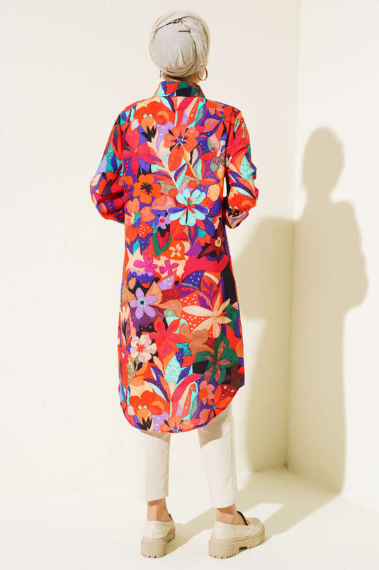 Blandet mønster skjult knapskjorte orange