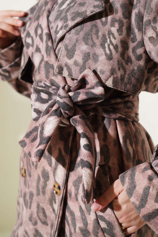 Abrigo con cinturón y estampado mixto Bronceado