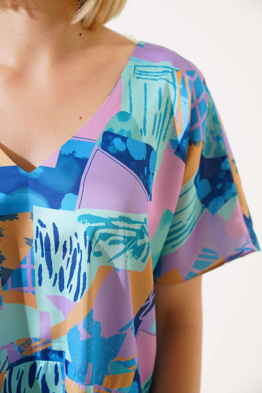 طقم من قطعتين من الساتان بنمط مختلط، لون نعناعي