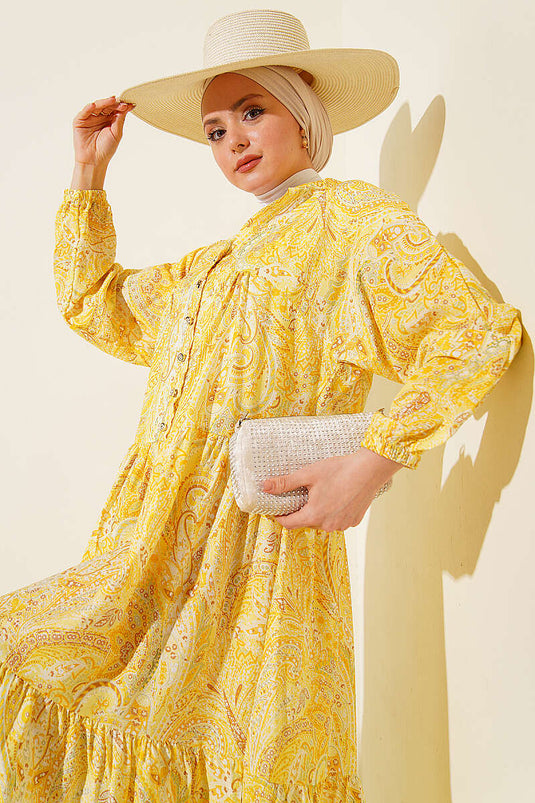 Mixed Pattern Dress with Stone Buttons Assorted 1
