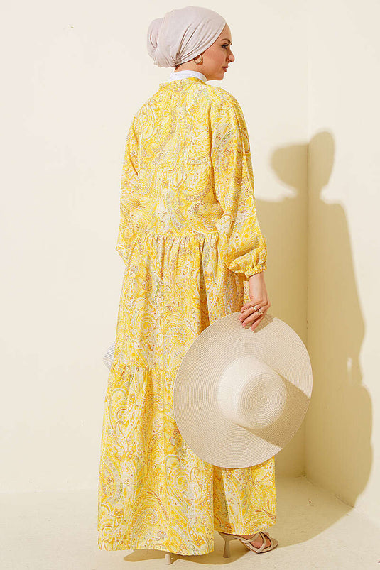 Mixed Pattern Dress with Stone Buttons Assorted 1
