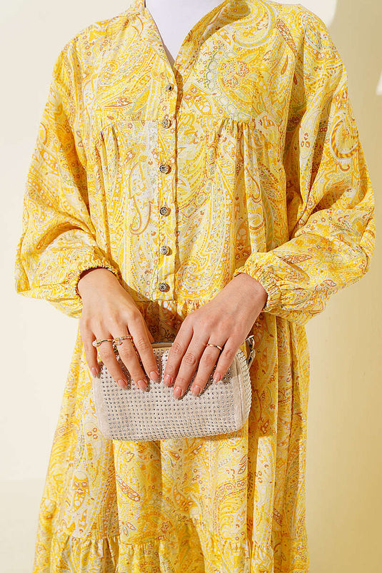 Mixed Pattern Dress with Stone Buttons Assorted 1