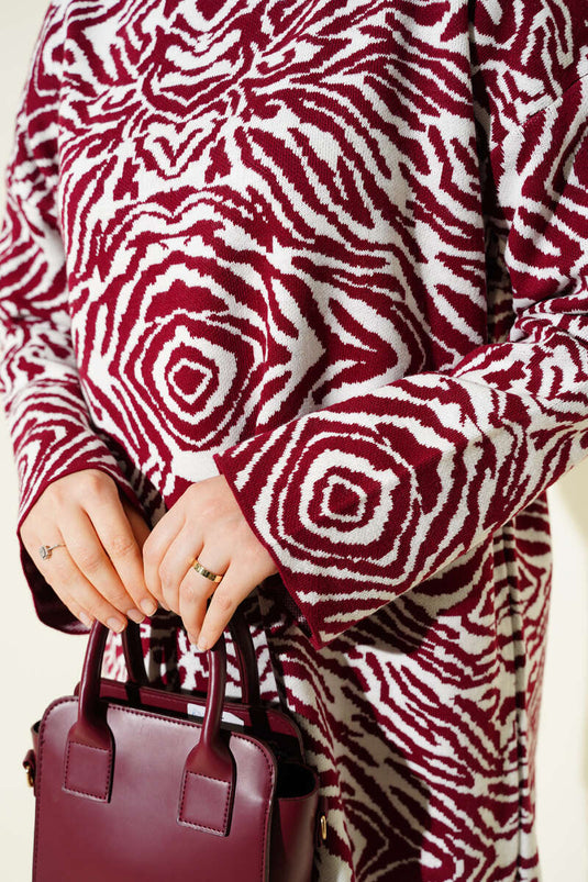 Karışık Desen Triko Tunik Bordo