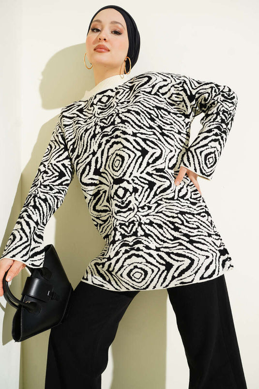 Gemustertes Strick-Tunika in Ecru