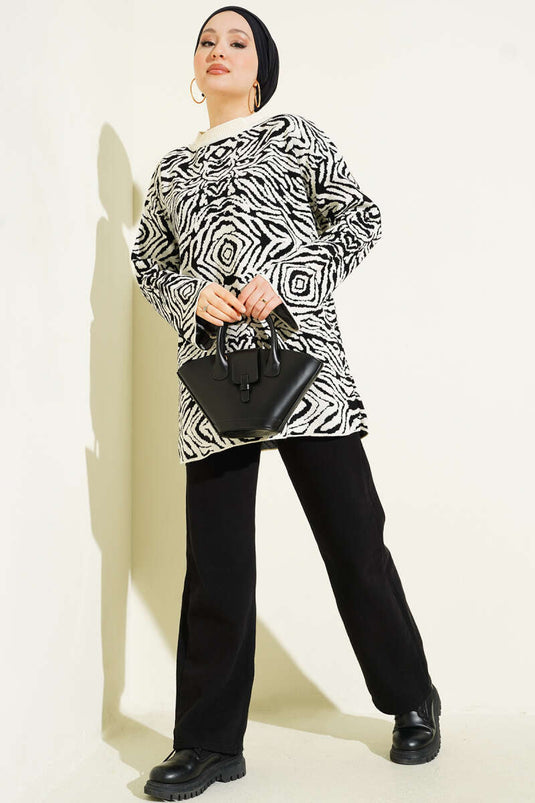 Gemustertes Strick-Tunika in Ecru