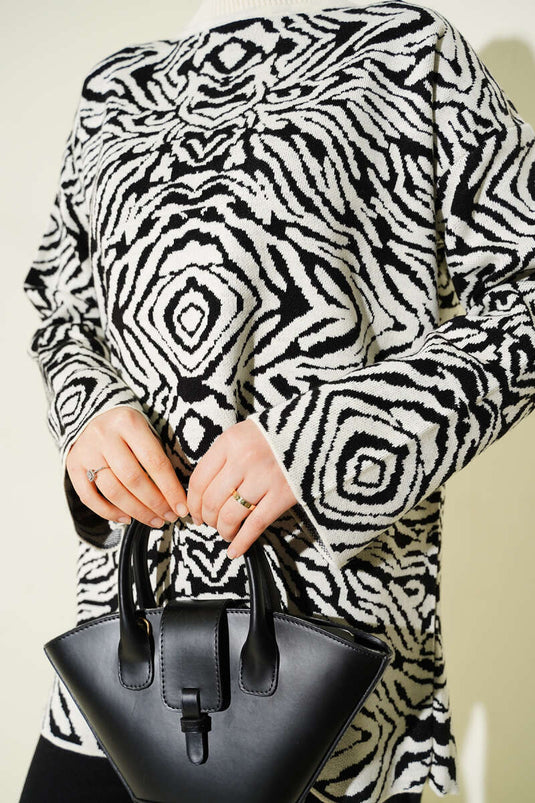 Gemustertes Strick-Tunika in Ecru