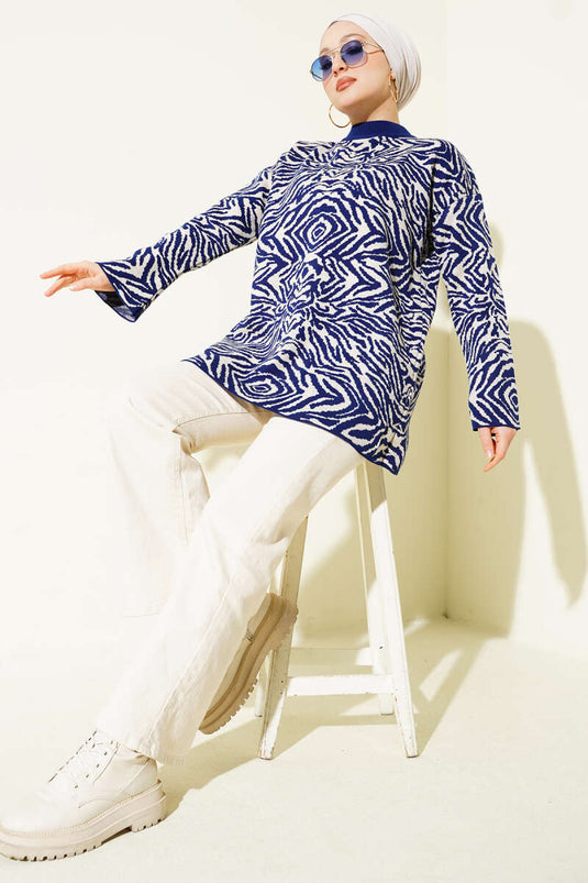 Tunique en tricot à motifs variés bleu marine