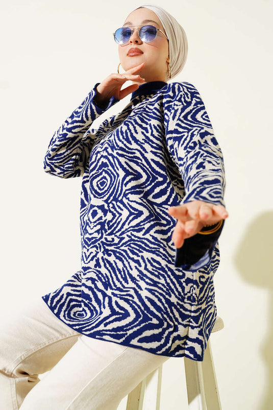 Tunique en tricot à motifs variés bleu marine