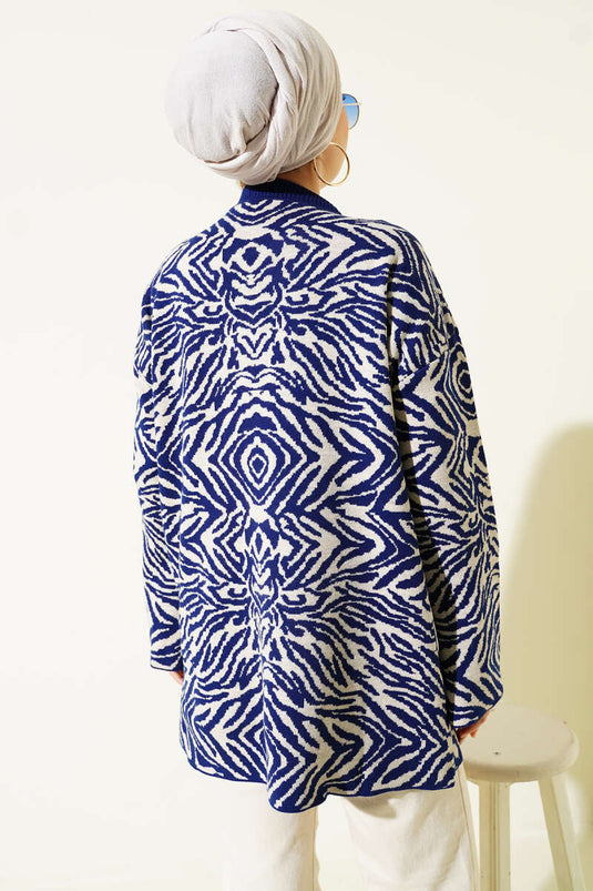 Tunique en tricot à motifs variés bleu marine