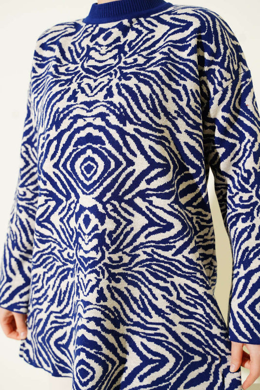 Tunique en tricot à motifs variés bleu marine