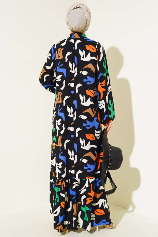 Mixed Pattern Viscose Dress Black