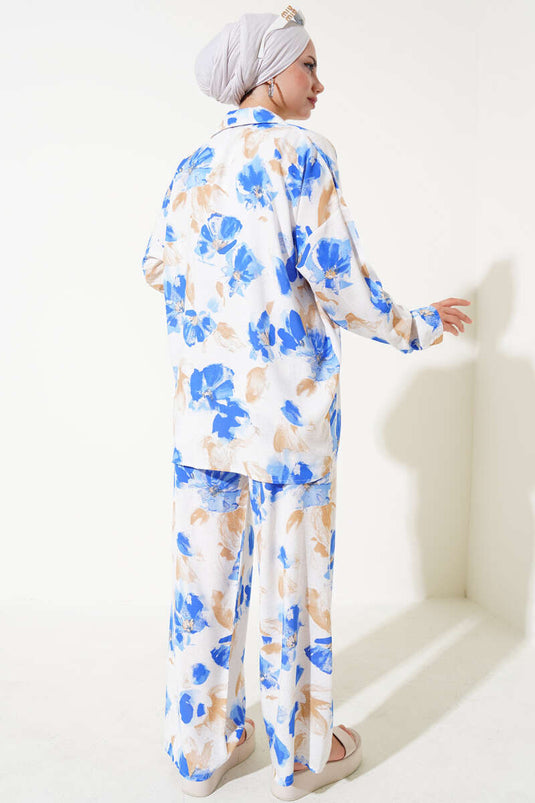 بدلة مزدوجة فيسكوز بنمط مختلط ساكس بيج