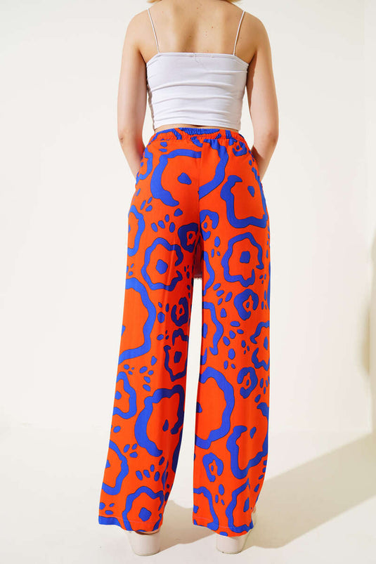 Mixed Patterned Elastic Waist Trousers Orange