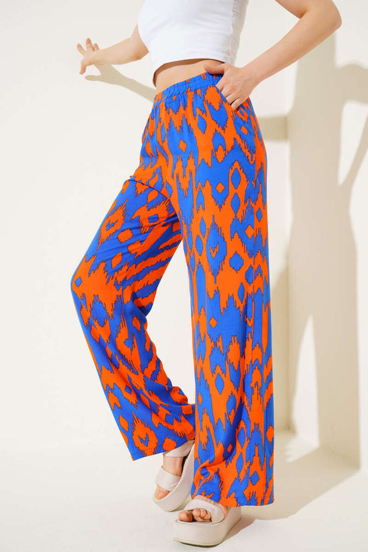 Mixed Patterned Elastic Waist Trousers Orange Saxe