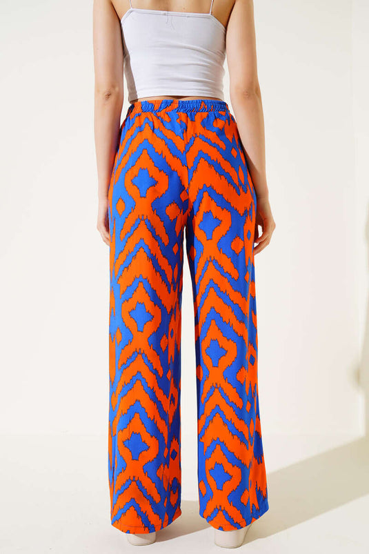 Mixed Patterned Elastic Waist Trousers Orange Saxe