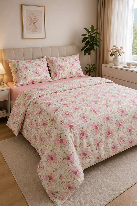 Pink Patterned Double Bed Duvet Cover Set