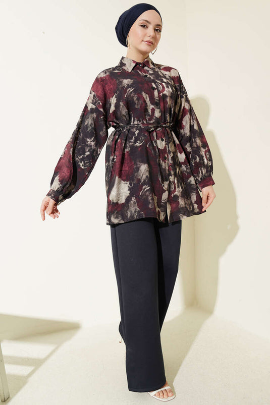 Chemise à ceinture cordelette à motifs variés assortis 11
