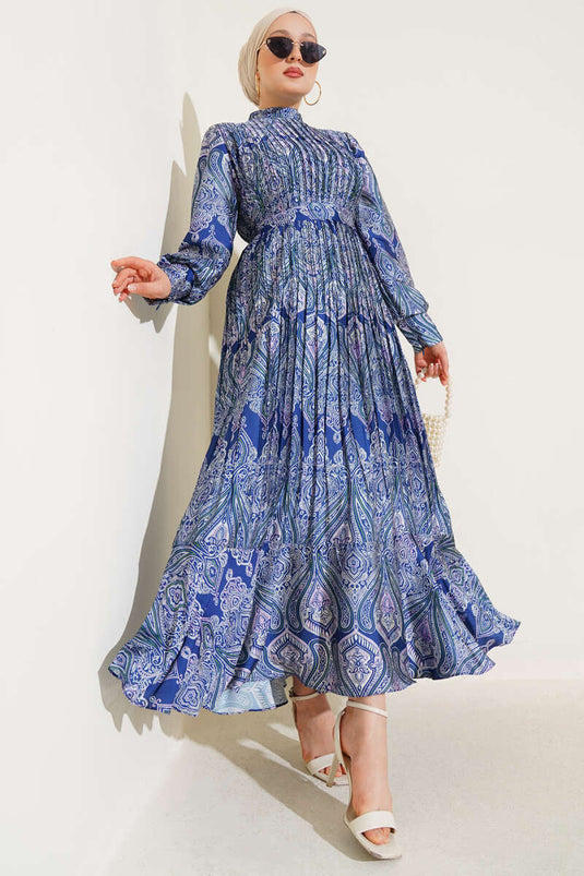 Mixed Pattern Belted Dress Parliament